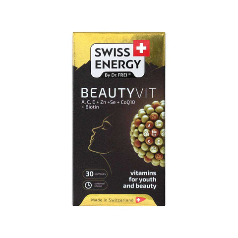 Swiss Energy, BEAUTYVIT complex for youth and beauty with vitamins A, C, E + Zn + Se + CoQ10 + Biotin, 30 sustained-release capsules