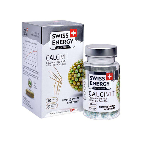 Swiss Energy, CALCIVIT Calcium + Vitamin D3 + Vitamin K2, for strong bones and teeth, 30 sustained-release capsules