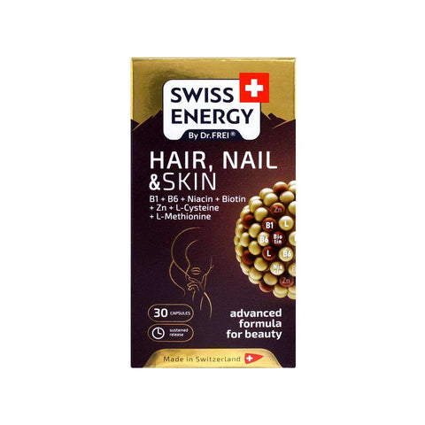 Swiss Energy, HAIR, NAIL & SKIN, vitamins and minerals for hair, nails and skin, 30 sustained-release capsules