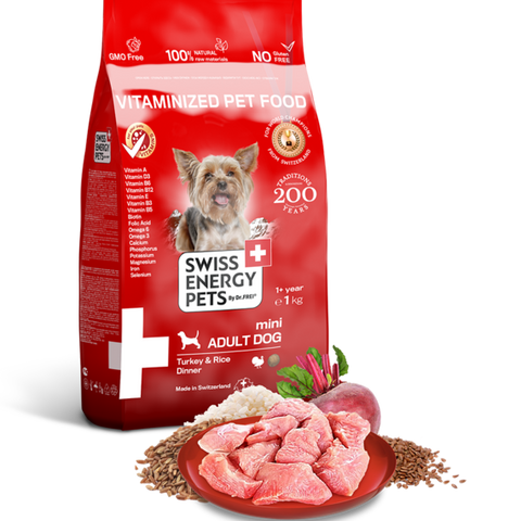 SWISS ENERGY PETS pentru câini adulți cu curcan și orez 1,0 kg